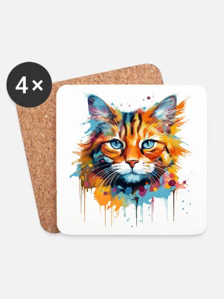 Ginger Cat, Langhaarkatze - Untersetzer (4er-Set) - Weiß
