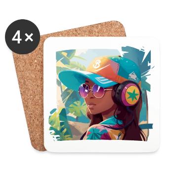 Girl with Headphones - Coasters (set of 4) - white - Front