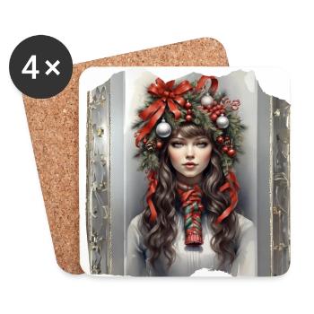Weihnachtsmann Heiligabend Mitternachtsmesse Weihnachtsbaum Geschenke - Untersetzer (4er-Set) - Weiß - Vorne