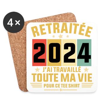 Retraitée 2024 / tee shirt Retraitée 2024 cadeau - Dessous de verre (lot de 4) - blanc - Devant