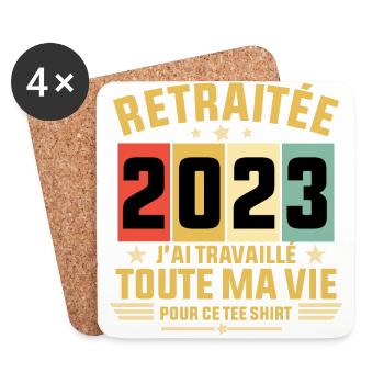 Retraitée 2023 / tee shirt Retraitée 2023 cadeau - Dessous de verre (lot de 4) - blanc - Devant