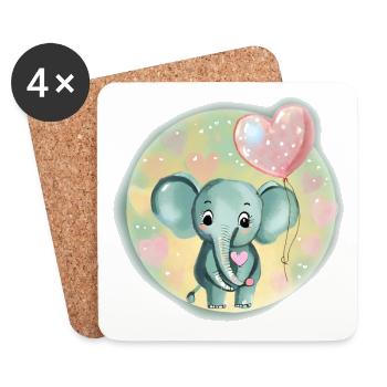 Süßes Elefantenbaby mit Luftballon - Geschenkidee - Untersetzer (4er-Set) - Weiß - Vorne
