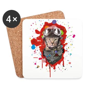 Moto Chaton Biker Cat - Dessous de verre (lot de 4) - blanc - Devant