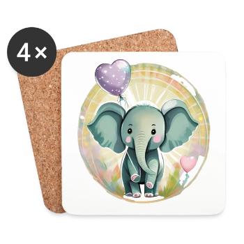 Baby Elefant mit Luftballon - Geschenkidee - Untersetzer (4er-Set) - Weiß - Vorne