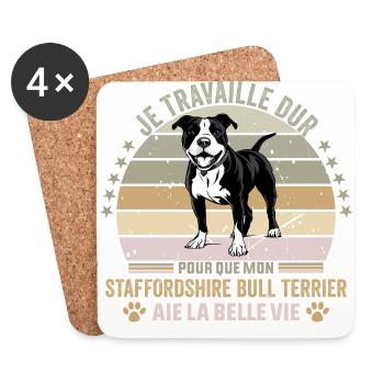je travaille dur pour Staffordshire bull terrier - Dessous de verre (lot de 4) - blanc - Devant