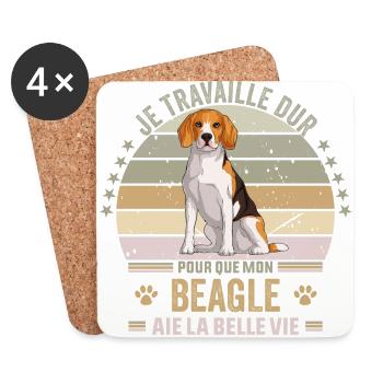 je travaille dur pour que mon Beagle - Dessous de verre (lot de 4) - blanc - Devant