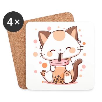 Bubble Tea Cat Neko boba - Coasters (set of 4) - white - Front