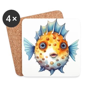 Blue Blowfish - Coasters (set of 4) - white - Front