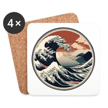 Grande vague rétro – Art japonais classique - Dessous de verre (lot de 4) - blanc - Devant