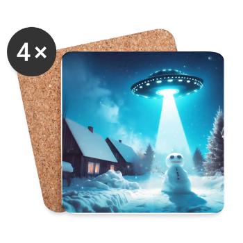 UFO Snowman Winter Snow Alien - Coasters (set of 4) - white - Front
