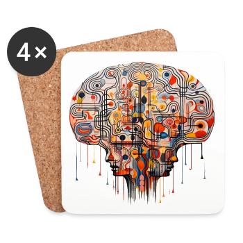 Colorful artistic brain - ADHD, autism - Coasters (set of 4) - white - Front