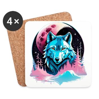 Wolf und Mond - Untersetzer (4er-Set) - Weiß - Vorne