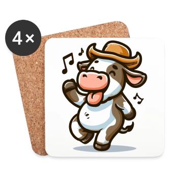 Vache dansante heureuse avec un chapeau de Cowboy - Dessous de verre (lot de 4) - blanc - Devant