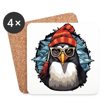 Cooler Santa Weihnachts Pinguin mit Mütze - Untersetzer (4er-Set) - Weiß - Vorne