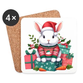 Cute Christmas Rabbit - Coasters (set of 4) - white - Front