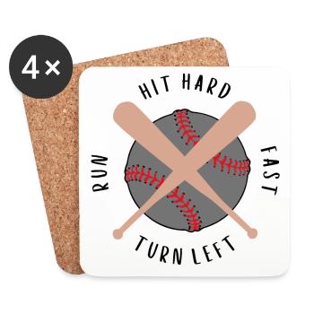 Frapper fort, courir, rapide, tourner à gauche, baseball - Dessous de verre (lot de 4) - blanc - Devant