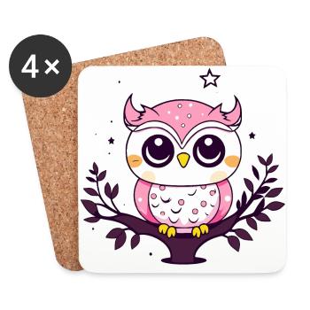 Süße Eule in Pink - Untersetzer (4er-Set) - Weiß - Vorne