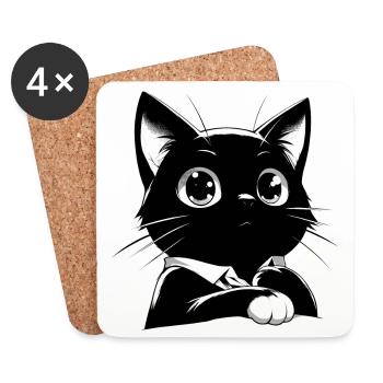 Chat de style anime - Dessous de verre (lot de 4) - blanc - Devant