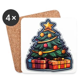 Weihnachtsbaum mit Geschenke und einem Stern - Untersetzer (4er-Set) - Weiß - Vorne