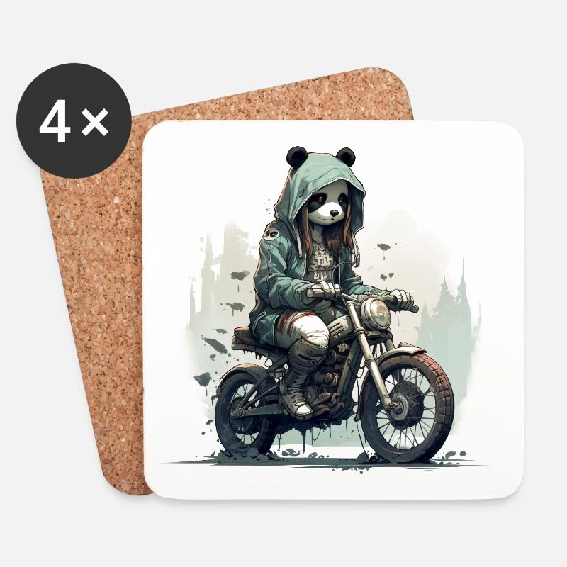 Cooler Panda mit Hoodie auf einem Motorrad - Untersetzer (4er-Set) - Weiß