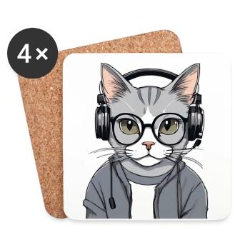 chat musique - Dessous de verre (lot de 4) - blanc - Devant
