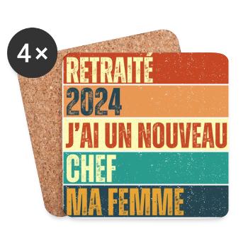 Retraité 2024 humour retraite cadeau pour retraité - Dessous de verre (lot de 4) - blanc - Devant