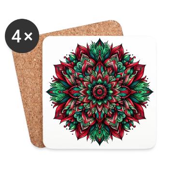 Mandala Harmony vert rouge - Dessous de verre (lot de 4) - blanc - Devant