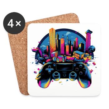 Gaming Universe: Controller & Cityscape Art - Untersetzer (4er-Set) - Weiß - Vorne