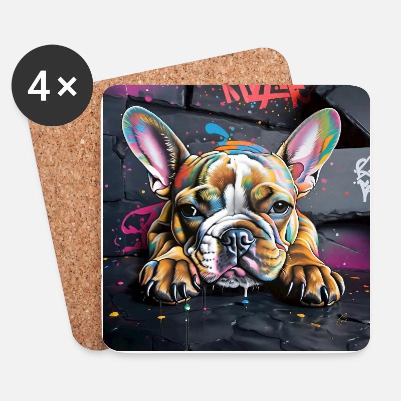 Frenchie - Untersetzer (4er-Set) - Weiß