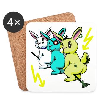Rabbit Travel Broom Flight Environmental Protection Eco Climate Change - Coasters (set of 4) - white - Front