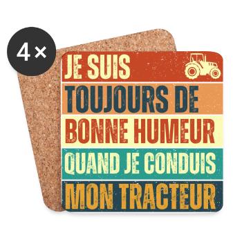 Mon tracteur humour agriculteur cadeau vintage - Dessous de verre (lot de 4) - blanc - Devant