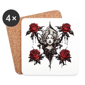 Reine des roses : belle tête avec la magie des fleurs - Dessous de verre (lot de 4) - blanc - Devant