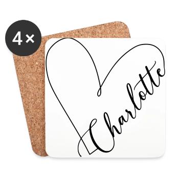 Charlotte Name Heart Line - Coasters (set of 4) - white - Front
