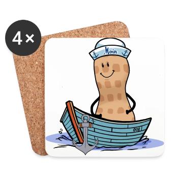 Maritime Peanut Captain Sailor Ahoy Nut Boat - Coasters (set of 4) - white - Front