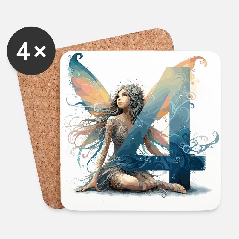 4 Jahre Fee Elfe Geburtstag Geschenk - Untersetzer (4er-Set) - Weiß