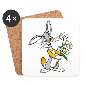 Jubilant Jackrabbit with Chamomile Bouquet - Coasters (set of 4) - white - Front