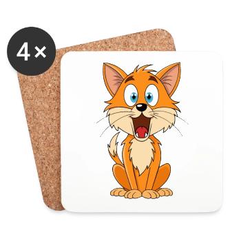 Verängstigte Katze mit erhöhtem Fell Cartoon-Kunstwerk - Untersetzer (4er-Set) - Weiß - Vorne