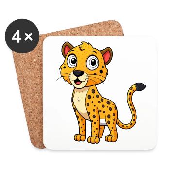 Frightened Cheetah with Raised Spots - Coasters (set of 4) - white - Front