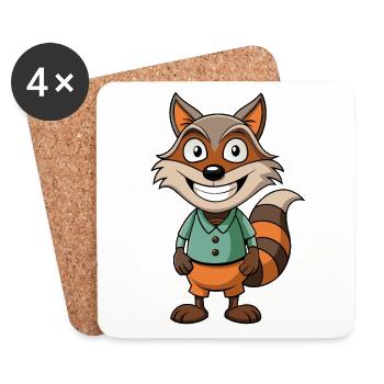 Mischievous Raccoon with a Sly Grin - Cartoon - Coasters (set of 4) - white - Front