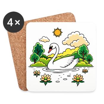 Tranquil Swan Gliding Across a Serene Lake - Coasters (set of 4) - white - Front
