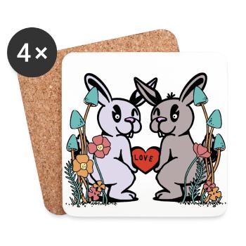 Lièvre, Lapin, Amour, Coeur, Lapin, Nature, Rongeurs - Dessous de verre (lot de 4) - blanc - Devant
