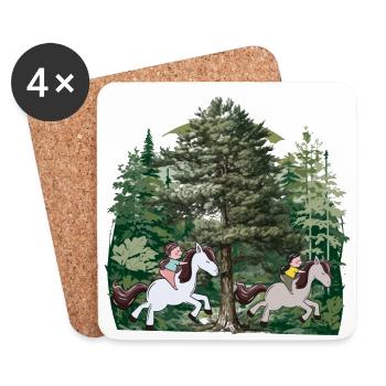 Fille équitation poney chevaux forêt nature loisirs - Dessous de verre (lot de 4) - blanc - Devant