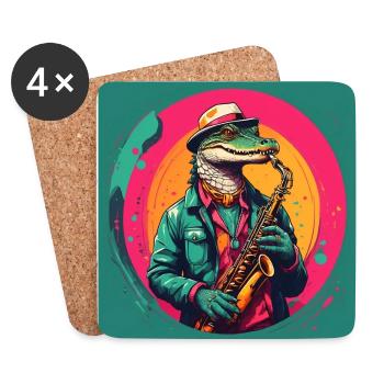 Cool crocodile plays saxophone - Coasters (set of 4) - white - Front