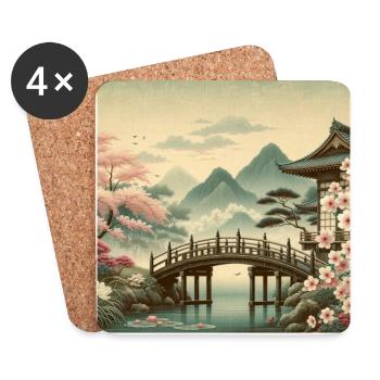 Japan Vintage Holzbrücke - Untersetzer (4er-Set) - Weiß - Vorne