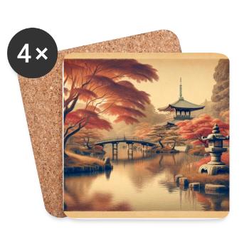 Japan Vintage Teich Abend - Untersetzer (4er-Set) - Weiß - Vorne