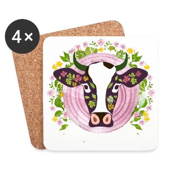 Vache avec décoration florale vache chemise idée cadeau - Dessous de verre (lot de 4) - blanc - Devant