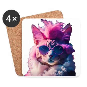 Colorful cat with mohawk gift idea - Coasters (set of 4) - white - Front