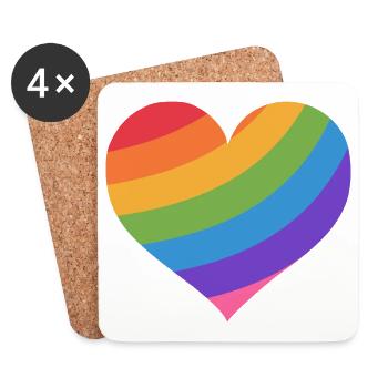 Coeur Arc en ciel LGBT - Dessous de verre (lot de 4) - blanc - Devant
