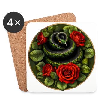 Serpent et roses rouges - Dessous de verre (lot de 4) - blanc - Devant