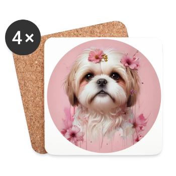 Shih Tzu Rose - Dessous de verre (lot de 4) - blanc - Devant